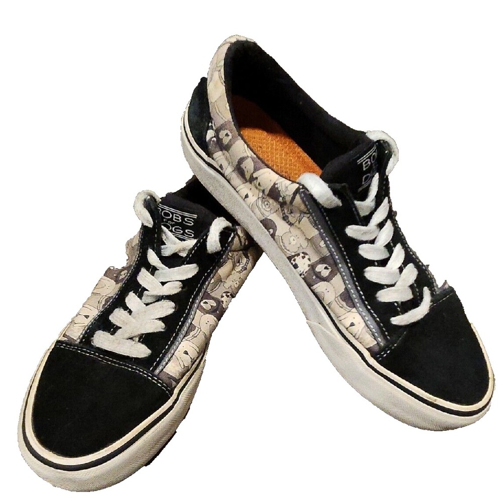 BOBS by Skechers Women's Sneakers Shoes Dog Print Black‎ Suede Lace Up Casual